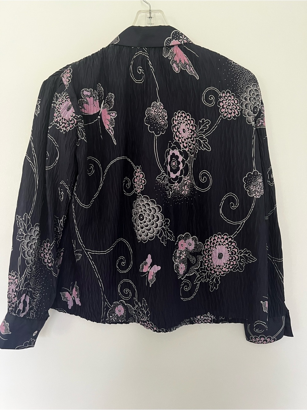 Vintage Piano Crinkle Button Down Blue and Pink Collared Shirt Size S - Picture 2 of 4